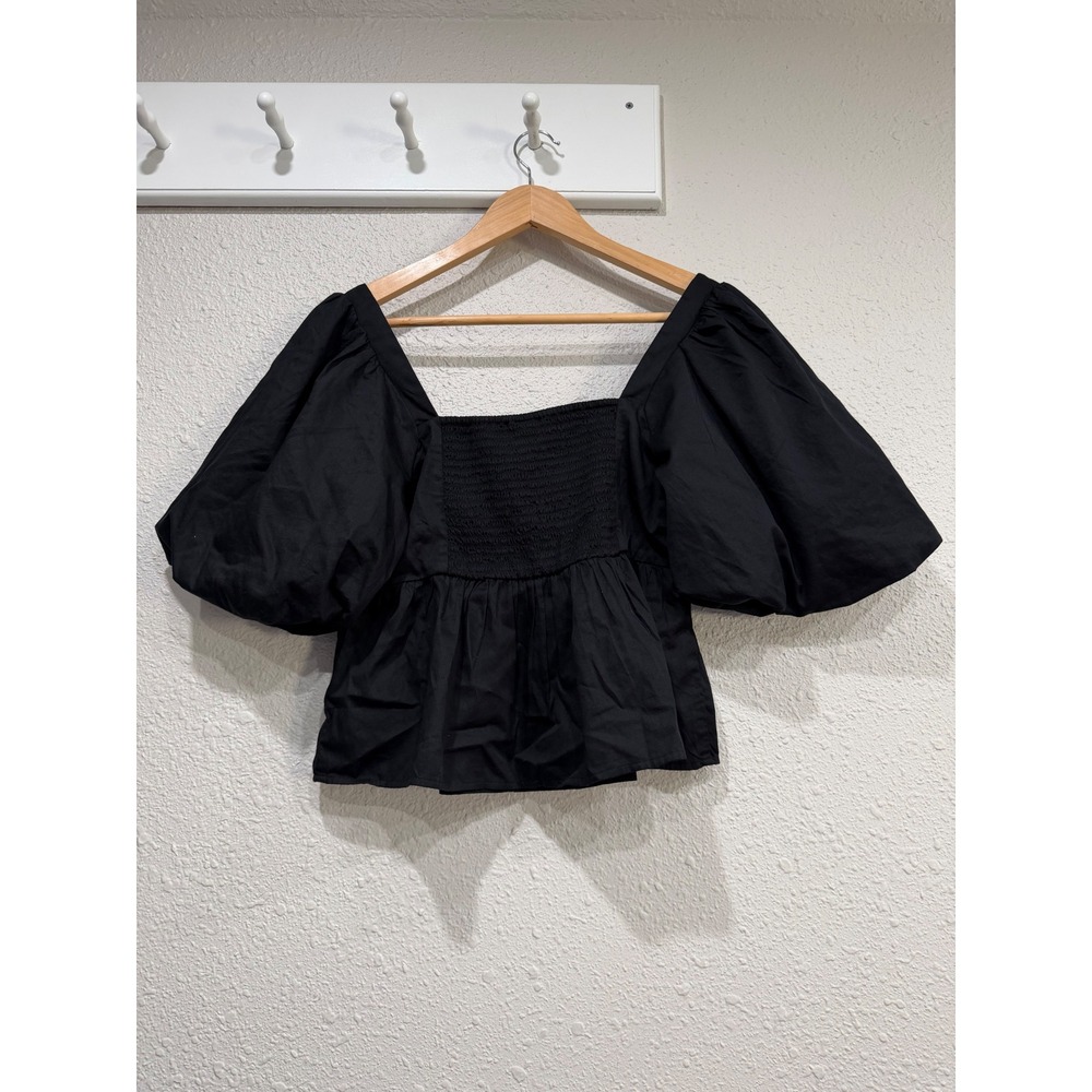 Old Navy Black Babydoll Puff Sleeve Peplum Top S Y2K Coquette Cottage Whimsigoth - Picture 8 of 8